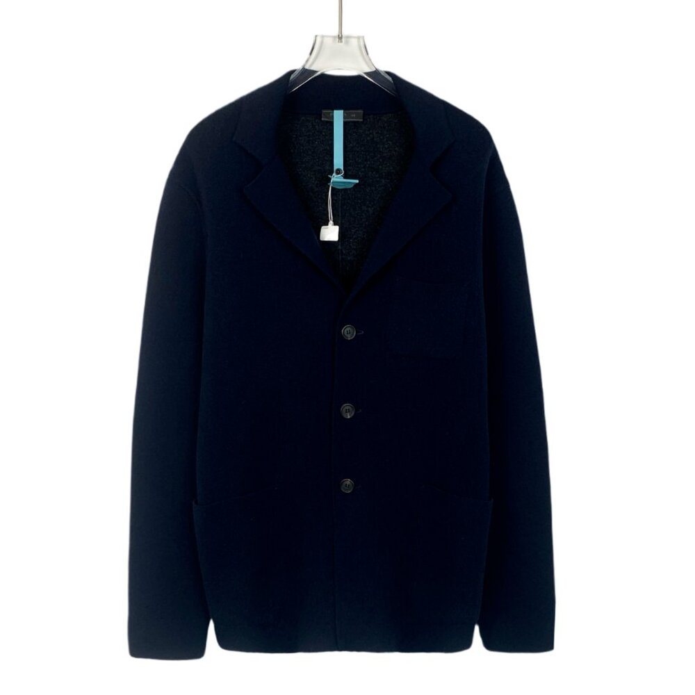 J13431 Prada dark blue wool lapel single-breasted knitted jacket 48 M size